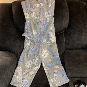H&M Gray and Blue Jumpsuit with Floral Design